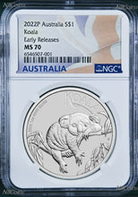 Load image into Gallery viewer, 2022 P Australia Silver Koala NGC MS 70 $1 1 oz Coin ER Flag Label PERFECT