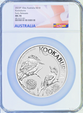 Load image into Gallery viewer, 2023 P Australia Silver Kookaburra NGC MS 70 10oz $10 Coin Flag ER Label PERFECT