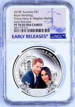 Load image into Gallery viewer, 2018 Royal Wedding Prince Henry Ms. Meghan 1oz $1 SILVER PROOF COIN NGC PF70