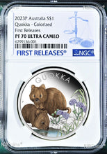 Load image into Gallery viewer, 2023 Australia Quokka Silver Colored Proof NGC PF70 Double Dates 1oz $1 Coin FR