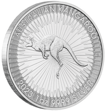 Load image into Gallery viewer, 2023 Australia Kangaroo 1oz $1 Silver Bullion Coin with QEII Date 1952-2022