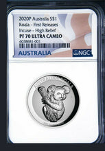 Load image into Gallery viewer, 2020 Australia FIRST INCUSED HIGH RELIEF 1oz Silver Koala $1 Coin NGC PF70 FR FL