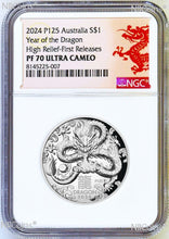 Load image into Gallery viewer, 2024 Australia Lunar Year Of The DRAGON High Relief 1oz Silver Coin NGC PF70 FR