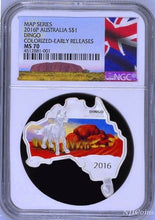 Load image into Gallery viewer, Australia MAP SHAPED COIN 2016 DINGO 1 oz $1 Silver Coin NGC MS70 ER NEW LABEL