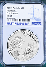Load image into Gallery viewer, 2023 P Australia 1 oz Silver Kookaburra NGC MS 70 $1 Coin FR Blue Label PERFECT