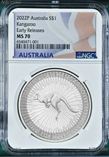 Load image into Gallery viewer, 2022 P Australia Silver Kangaroo NGC MS 70 $1 1 oz Coin FLAG ER Label PERFECT