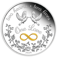 Load image into Gallery viewer, 2024 One Love 1oz $1 SILVER PF COIN Valentine's Day Gift King Charles III Effigy