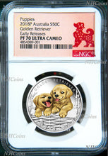 Load image into Gallery viewer, 2018 Puppies Golden Retriever PROOF Silver NGC PF70 1/2oz Coin Lunar Year DOG ER