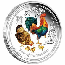 Load image into Gallery viewer, 2017 ANDA EXPO PROOF Colored Silver Lunar Year of the Rooster NGC PF70 2oz Coin