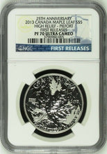 Load image into Gallery viewer, 2013 CANADA MAPLE LEAF HIGH RELIEF PIEDFORT FR 1 oz Silver $5 Coin NGC PF70 UC