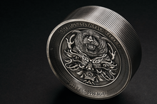 Load image into Gallery viewer, Dragon and Tiger 2022 2 Kilo 9999 Silver Antiqued High Relief $60 Coin 200-mtg