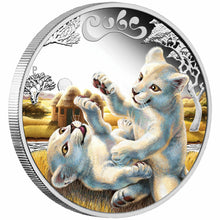 Load image into Gallery viewer, 2016 White Lion Cubs Tuvalu 1/2 oz SIlver Proof 50c Half Dollar Coin Colorized