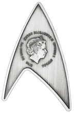 Load image into Gallery viewer, 2-coin-set 2019 Star Trek STARFLEET COMMAND EMBLEM Antiqued Silver $1$2 3oz MS70