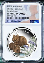 Load image into Gallery viewer, 2023 Australia Quokka Silver Colored Proof NGC PF70 Double Dates 1oz $1 Coin ER