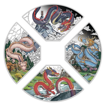 Load image into Gallery viewer, 2024 LUNAR YEAR OF THE DRAGON QUADRANT SILVER $1 4-coin-set 4x 1oz Fan-shape