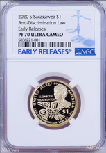 Load image into Gallery viewer, 2020 S Sacagawea $1 Anti-Discrimination Early Releases NGC PF70 Blue Label Proof