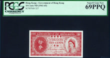 Load image into Gallery viewer, Hong Kong 10 Cents ND(1961-65) P327 Uncirculated Grade 69 Queen Elizabeth QE II