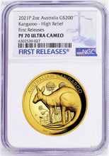 Load image into Gallery viewer, 2021 Australian High Relief Proof Kangaroo $200 NGC PF70 .9999 2oz GOLD Coin FR