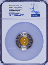 Load image into Gallery viewer, 2019 Egypt Golden Treasures of Ancient 2oz Silver Antiqued $2 Coin NGC MS 70 FR