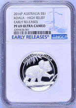Load image into Gallery viewer, 2016 P Australia HIGH RELIEF 1oz Silver Koala $1 Coin NGC PF69 ER LABEL COA