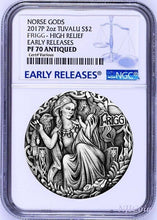 Load image into Gallery viewer, 2017 P Norse Goddesses Frigg HIGH RELIEF ANTIQUED 2Oz Silver $2 COIN NGC PF70 ER