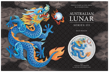 Load image into Gallery viewer, 2024 Lunar Year of the Dragon 1oz BLUE Silver $1 Coin PERTH STAMP AND COIN SHOW