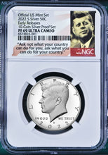 Load image into Gallery viewer, 2022 S Proof Silver Kennedy Half Dollar 50c NGC PF69 UC ER 10-Coin-SET Version