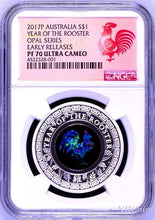 Load image into Gallery viewer, 2017 Australia OPAL LUNAR Year of the ROOSTER 1oz Silver Proof Coin NGC PF70 ER