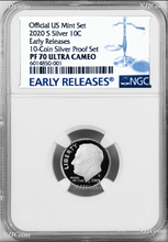 Load image into Gallery viewer, 2020 S Proof 10C Silver Dime NGC PF70 UCAMEO in 10-coin-set BLUE label ER