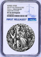 Load image into Gallery viewer, 2017 P Norse Goddesses Frigg HIGH RELIEF ANTIQUED 2Oz Silver $2 COIN NGC PF70 FR