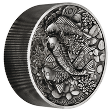 Load image into Gallery viewer, Koi Fish 2023 2 Kilo 9999 Pure Silver Antiqued High Relief $60 Coin 200-mintage