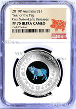 Load image into Gallery viewer, 2019 Australia OPAL LUNAR Year of the PIG 1oz Silver Proof Coin NGC PF70 UC ER