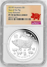Load image into Gallery viewer, 2019 Australia PROOF Silver Lunar Year of the PIG NGC PF70 1oz $1 Coin ER w/ OGP