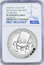 Load image into Gallery viewer, 2022 HIGH RELIEF Simpsons Bart Simpson Proof $2 2oz Silver COIN NGC PF70 FR