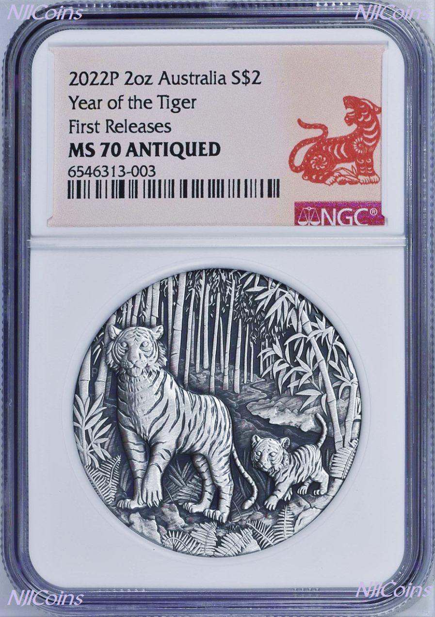 2022 Australia Antiqued LUNAR Year of the TIGER 2oz $2 Silver Coin