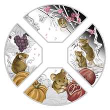 Load image into Gallery viewer, 2020 LUNAR YEAR OF THE MOUSE QUADRANT SILVER $1 4-coin-set 4x 1oz Fan-shape