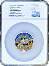 Load image into Gallery viewer, 2023 KANGAROO YONGKA 2oz Silver Antiqued Colored Coin NGC MS70 FR Blue Label