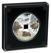 Load image into Gallery viewer, 2021 LUNAR YEAR OF THE OX QUADRANT SILVER $1 4-coin-set 4x 1oz Fan-shape