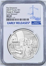 Load image into Gallery viewer, 2021 Simpsons Family Marge & Maggie $1 1oz .9999 Silver COIN NGC MS69 ER