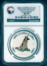 Load image into Gallery viewer, 2006 P Australia Pure Silver Lunar Year Dog Colorized NGC MS 70 1 oz Coin MS70