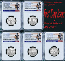 Load image into Gallery viewer, *FDI* First Day of Issue 5-coin PF70 Set 2022 S NGC American Women CLAD QUARTER