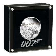 Load image into Gallery viewer, 2021 James Bond For Your Eyes Only 40th Ann 1oz SILVER PROOF Colored $1 COIN 007