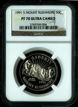 Load image into Gallery viewer, 1991 S MOUNT RUSHMORE 50th Anniversary Half Dollar Coin NGC PF 70 ULTRA CAMEO
