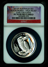 Load image into Gallery viewer, High Relief 2012 P Proof $1 Silver Australia Kookaburra 1 oz Coin PF70 UC ER