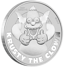 Load image into Gallery viewer, 2020 Simpson KRUSTY THE CLOWN $1 Silver .9999 Dollar Bullion Coin
