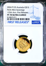 Load image into Gallery viewer, 5-Coin Set 2024 Aussie Q+H+S+D+F Sovereign GOLD $5 $15 $25 $50 $100 NGC PF70 FR
