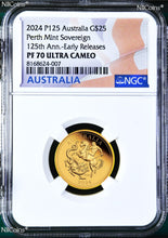 Load image into Gallery viewer, 5-Coin Set 2024 Australia Q+H+S+D+F Sovereign GOLD $5 $15 $25 $50 $100 NGC PF70
