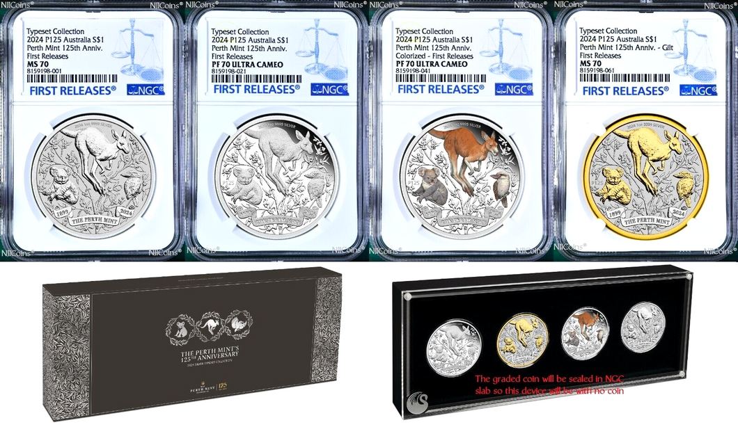 2024 4-Coin-Set Perth Mint 125 Anniversary 1oz $1 Silver NGC MS/PF70 Grand Suite