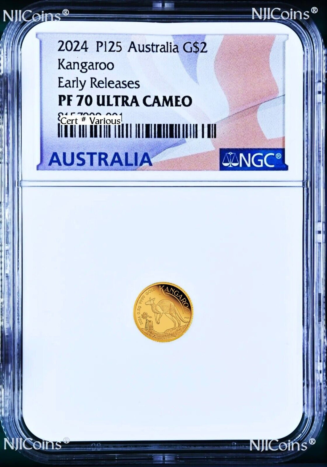 2024 Australia Mini Roo Kangaroo PROOF 9999 GOLD 0.5g $2 NGC PF70 Coin ER FlagLB