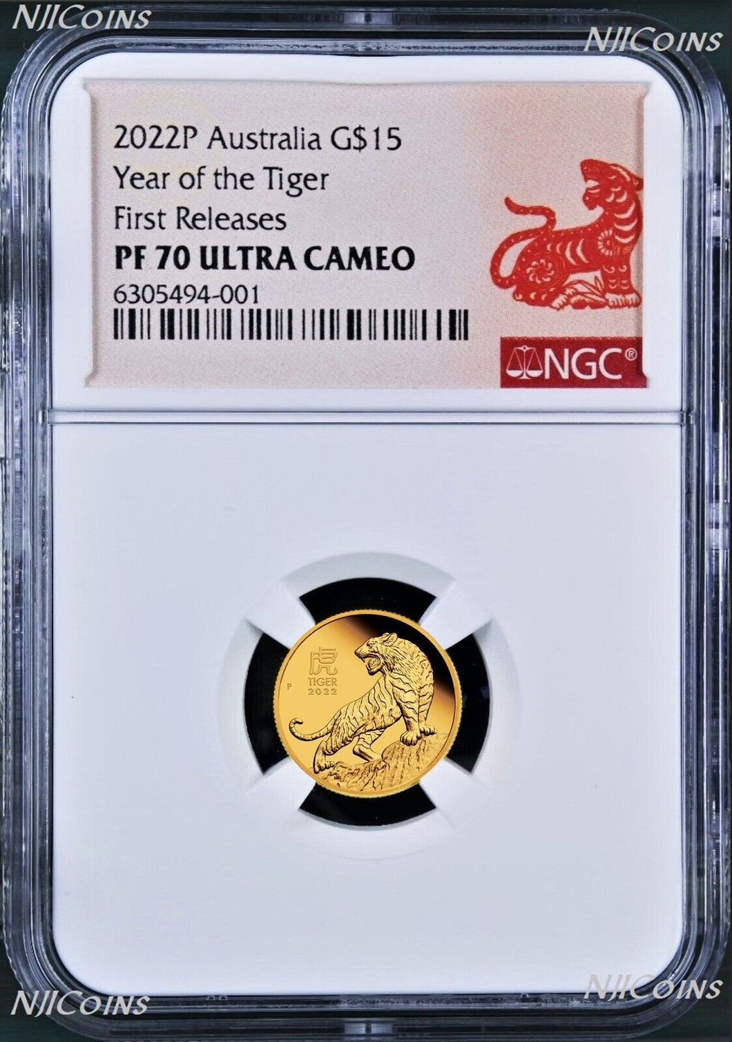 2022 Australia .9999 1/10oz GOLD Lunar Year of the Tiger NGC PF70 $15 Coin FR